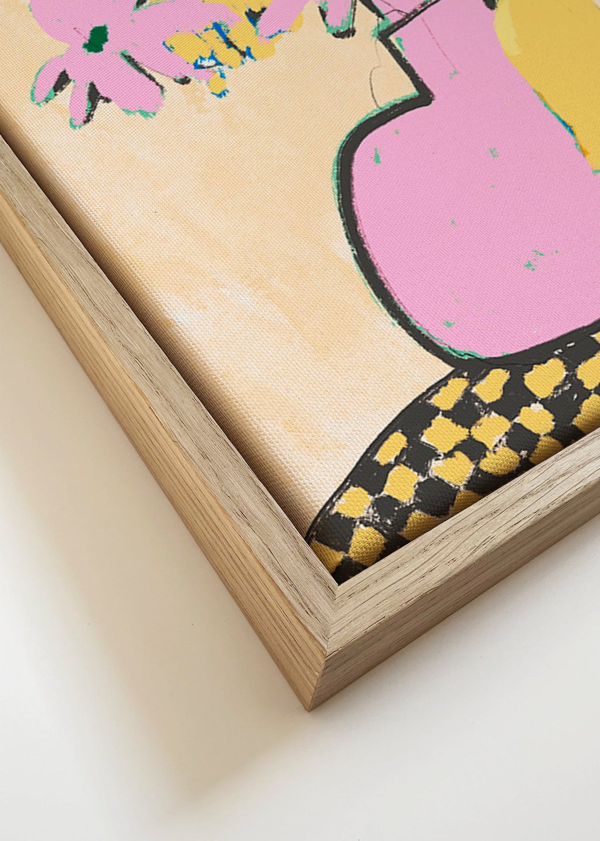 Botanisk poster med rosa vas och blommor – Canvas detail