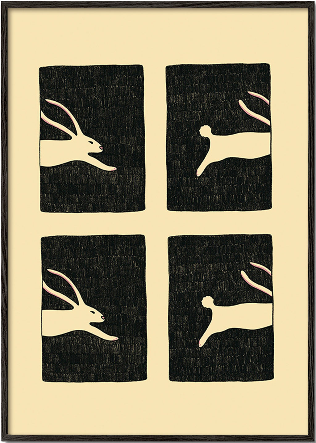 Tavla med kaniner i paneler – Black Frame