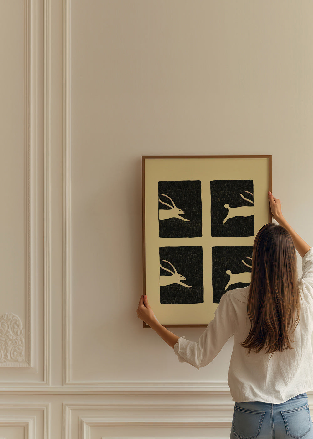 Infinitely Hopping Bunny - Framed poster in an interior