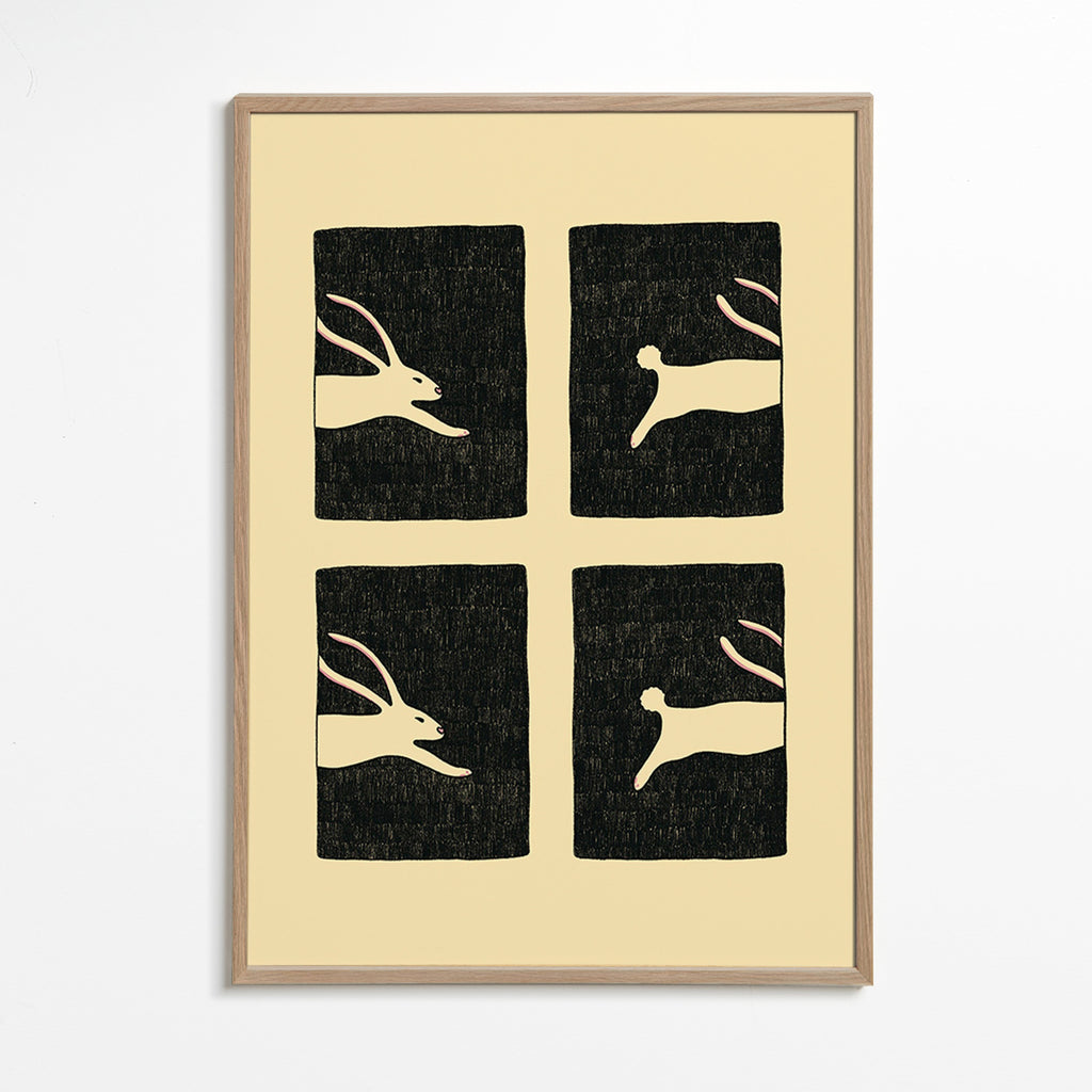 Tavla med kaniner i paneler – Oak Frame