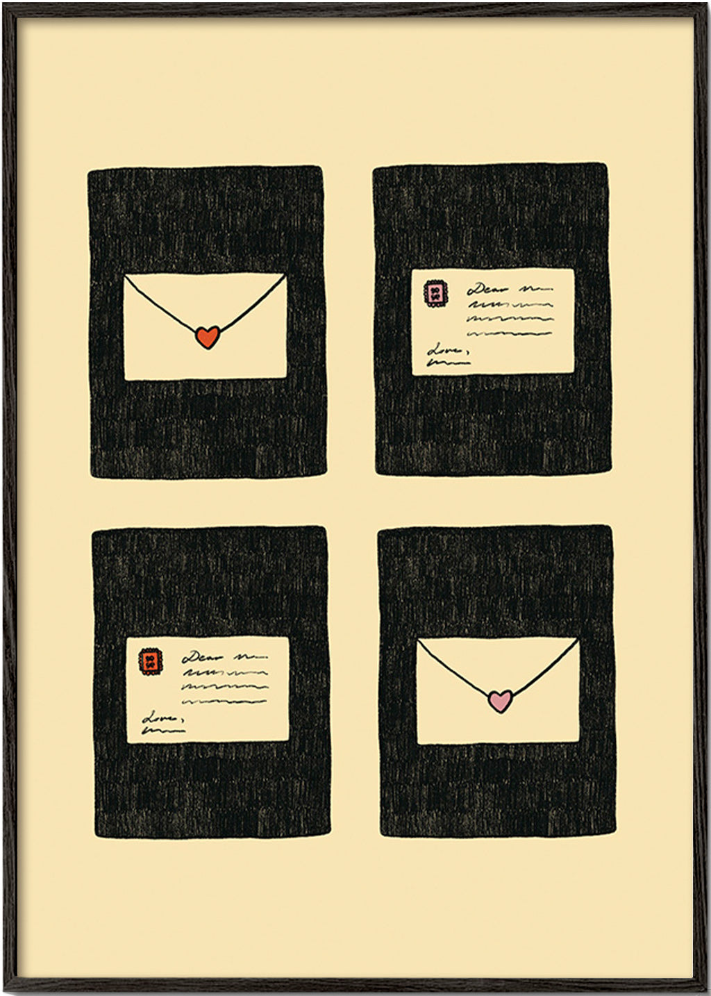 Illustration kärleksbrev i fyra paneler – Black Frame