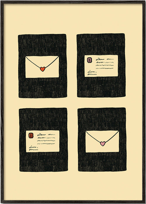 Illustration kärleksbrev i fyra paneler – Black Frame
