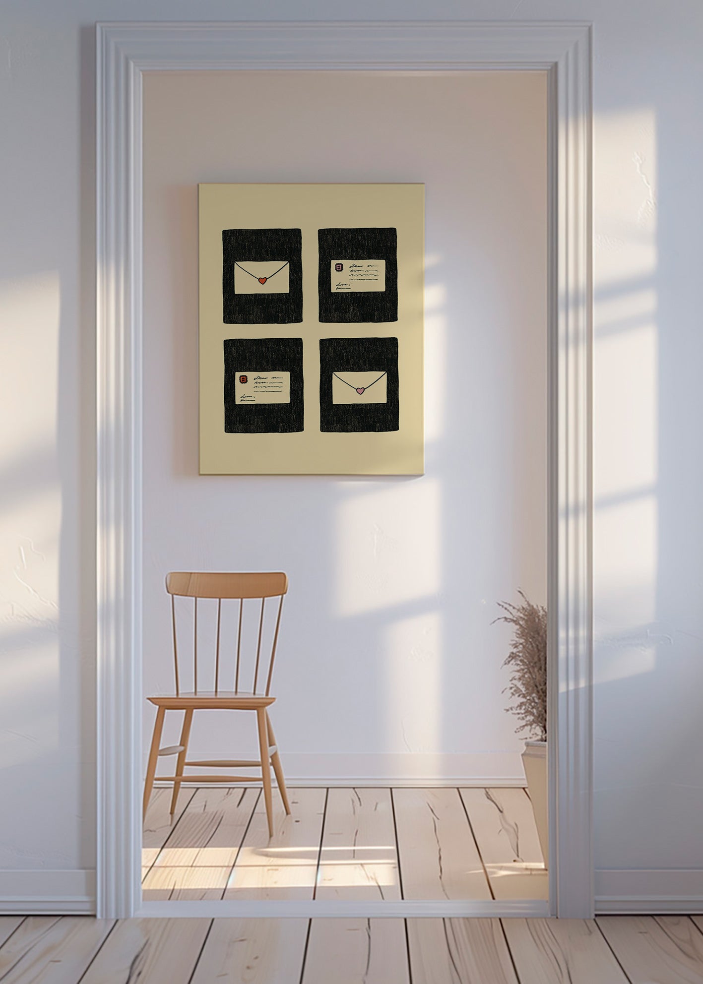Illustration kärleksbrev i fyra paneler – Canvas