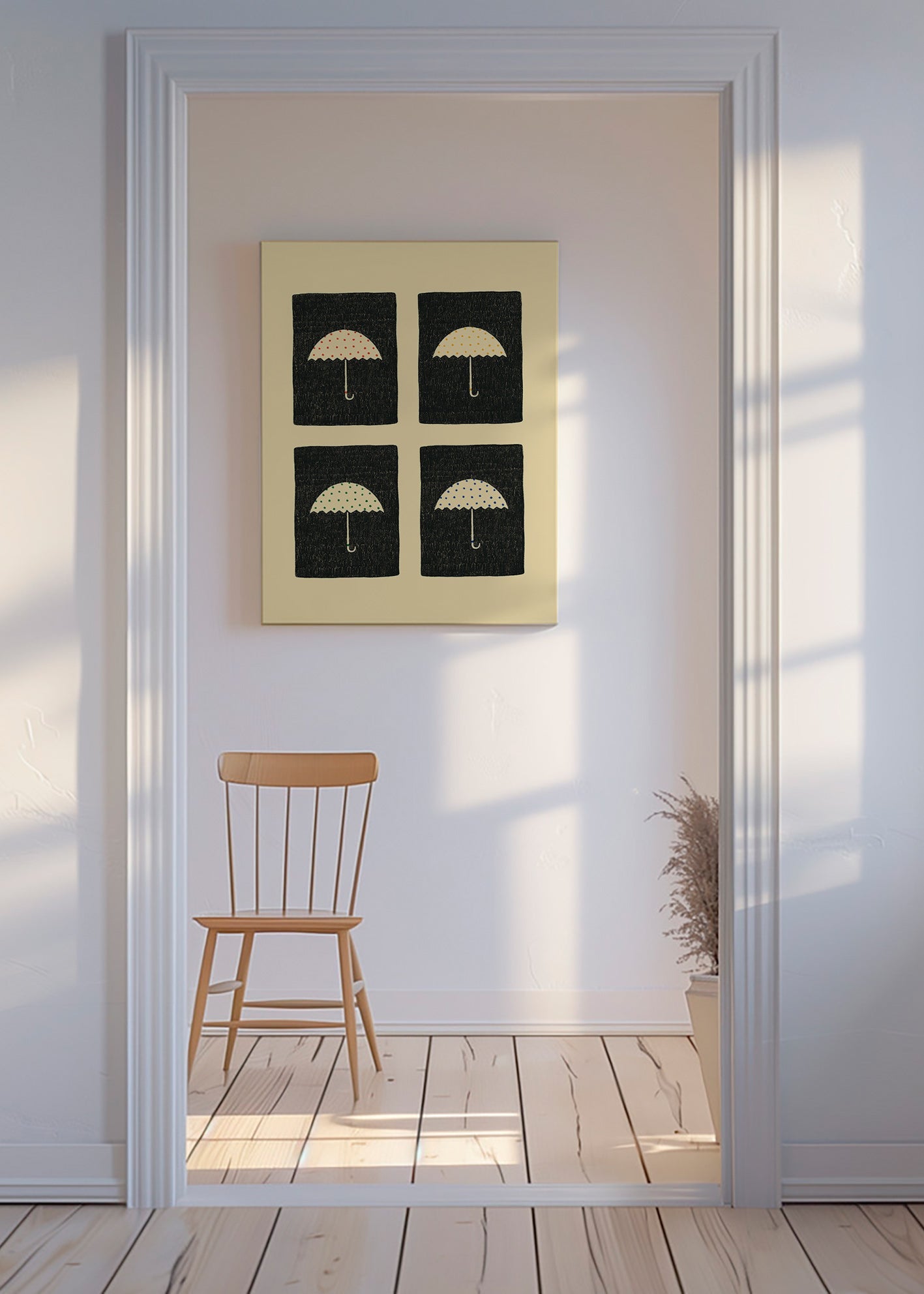 Illustration med upprepade paraplyer – Canvas
