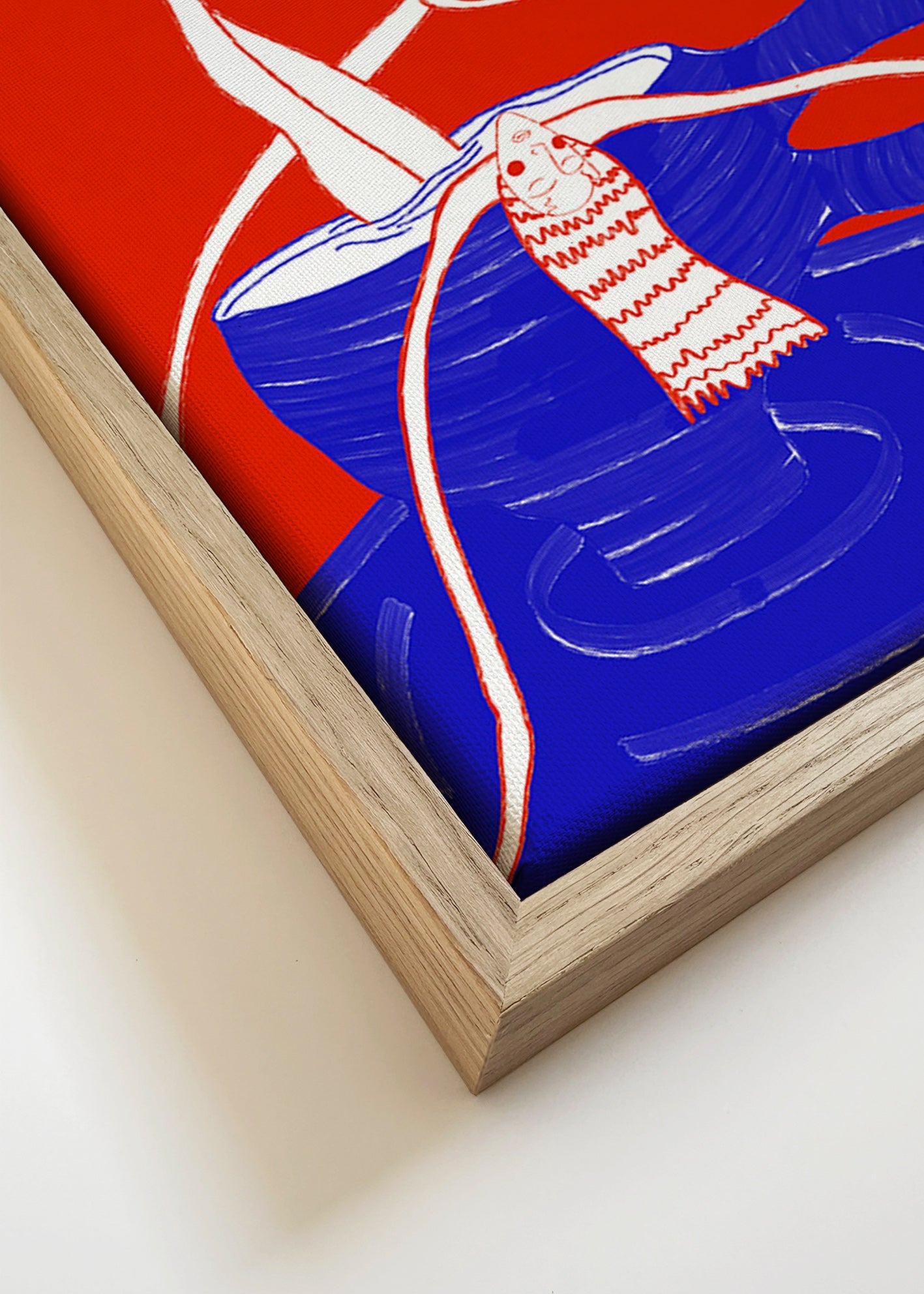 Kökskonst: blå kopp med lekfull figur – Canvas detail
