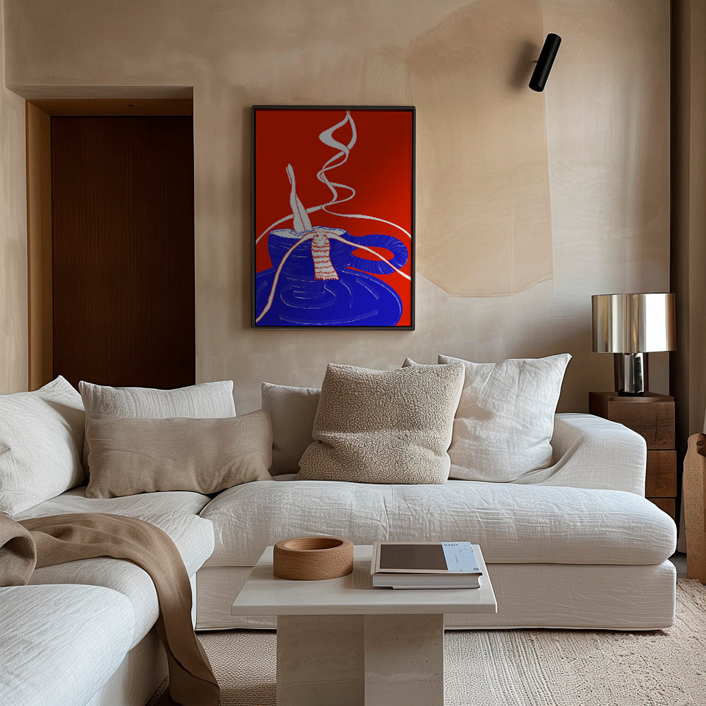 Kökskonst: blå kopp med lekfull figur – Canvas1