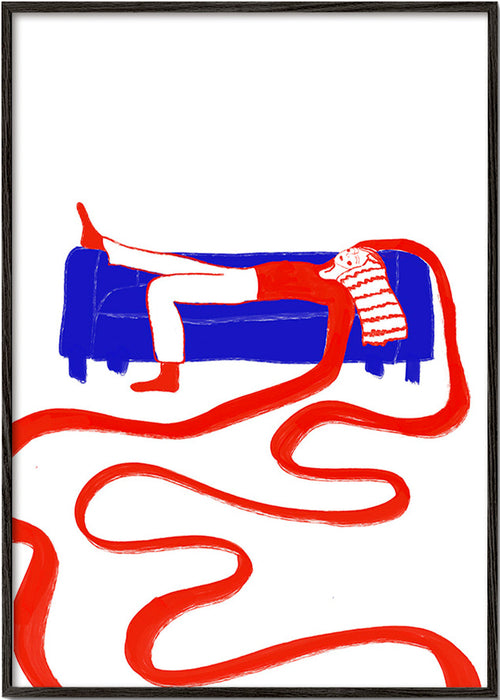 Illustration av liggande figur på soffa – Black Frame