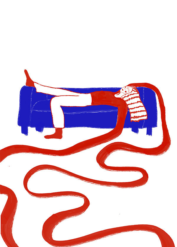 Illustration av liggande figur på soffa