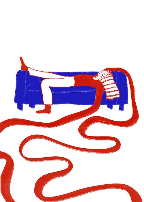 Illustration av liggande figur på soffa