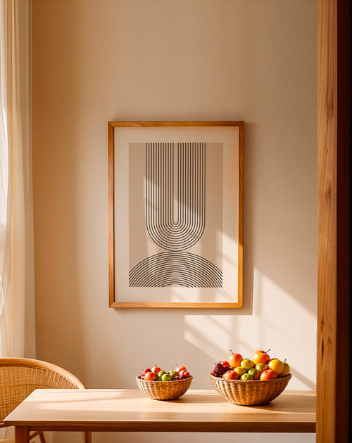 Minimalistisk konst med bågformade linjer beige – Product1