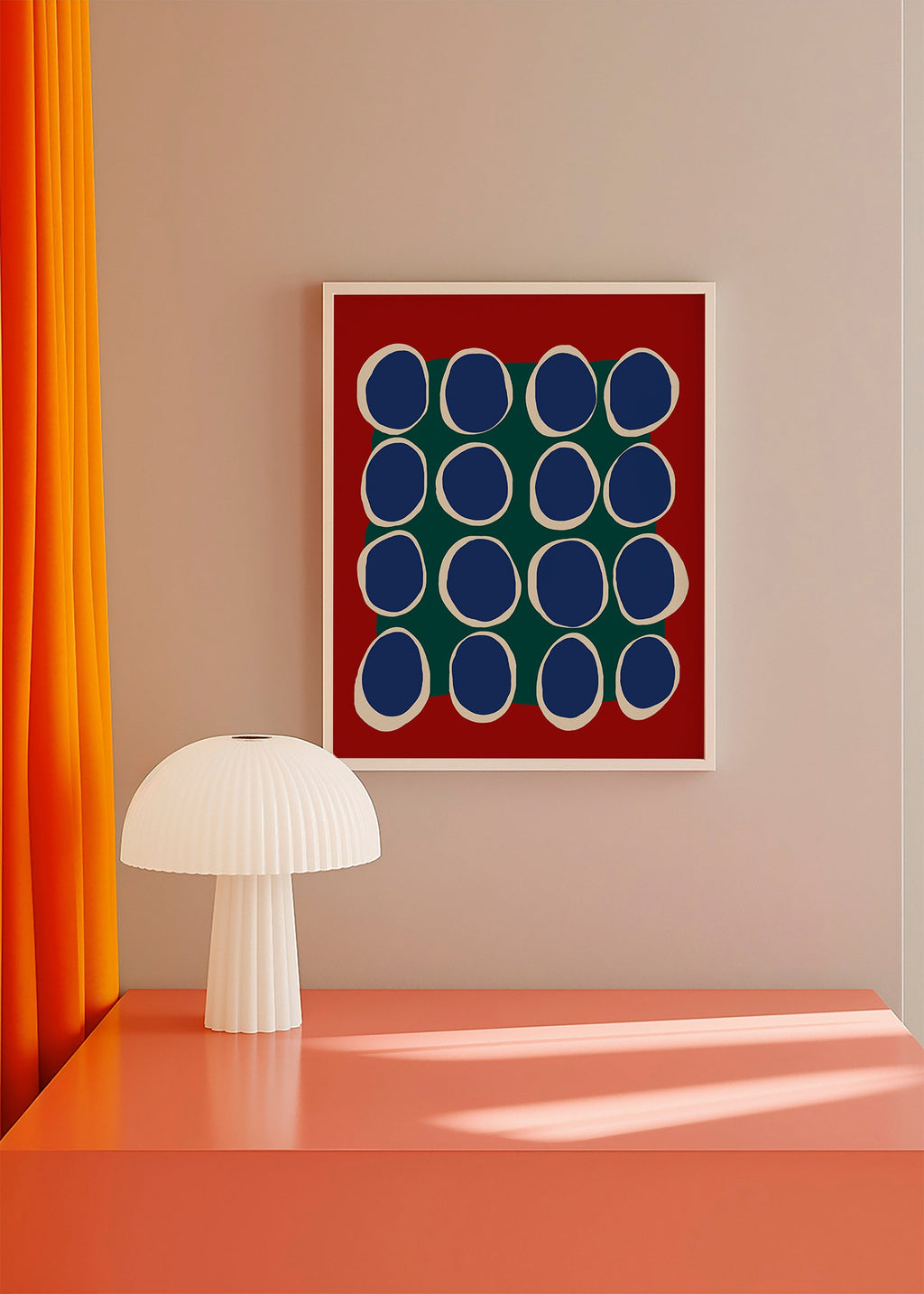 Geometrisk tavla med blå ovaler och grönt fält – Product1