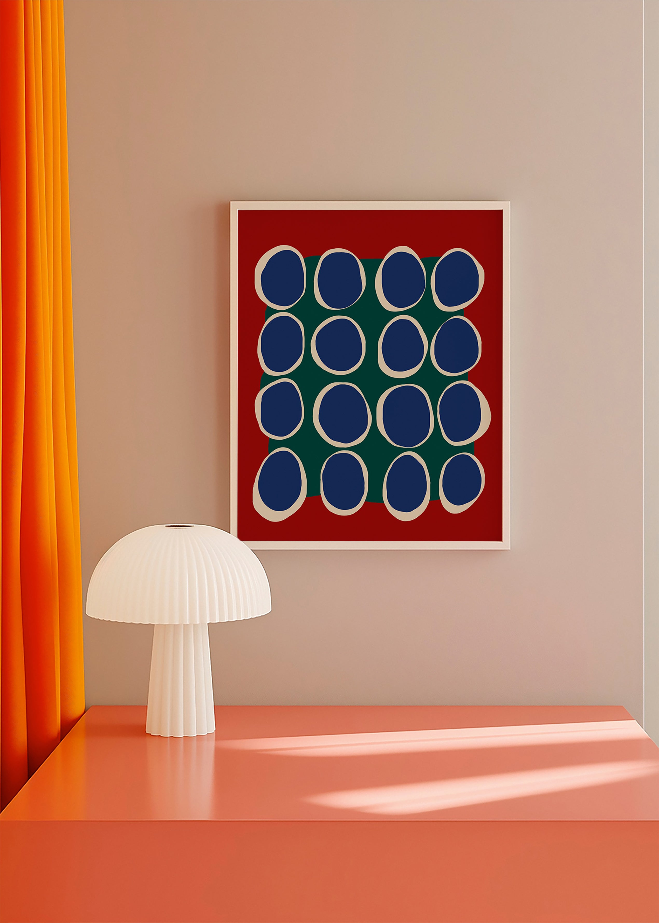 Geometrisk tavla med blå ovaler och grönt fält – Product1