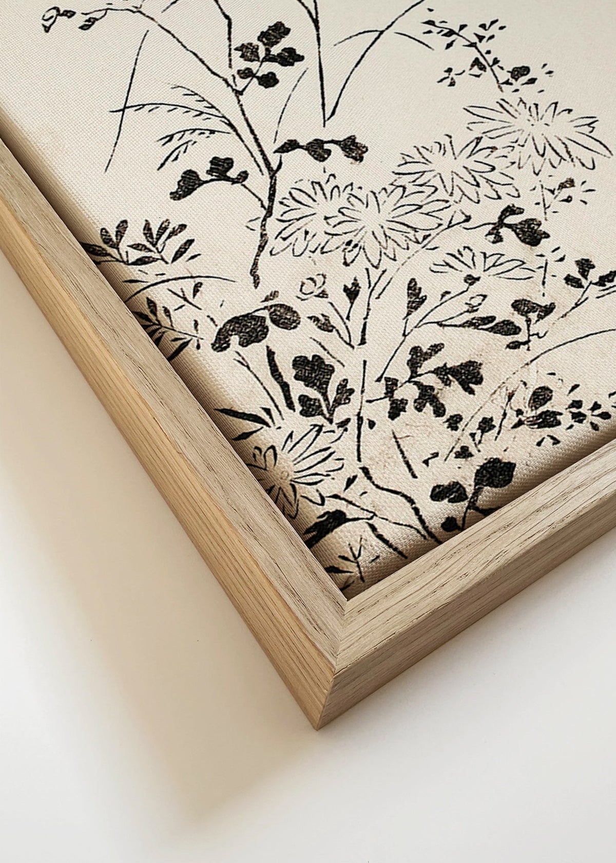 Botaniskt bläcktryck i japansk minimalism – Canvas detail