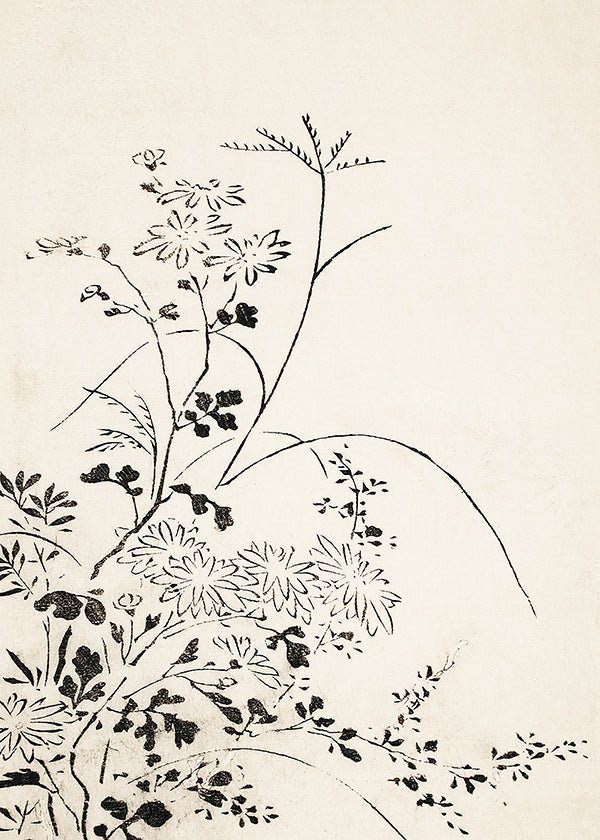 Botaniskt bläcktryck i japansk minimalism
