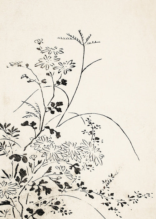 Botaniskt bläcktryck i japansk minimalism