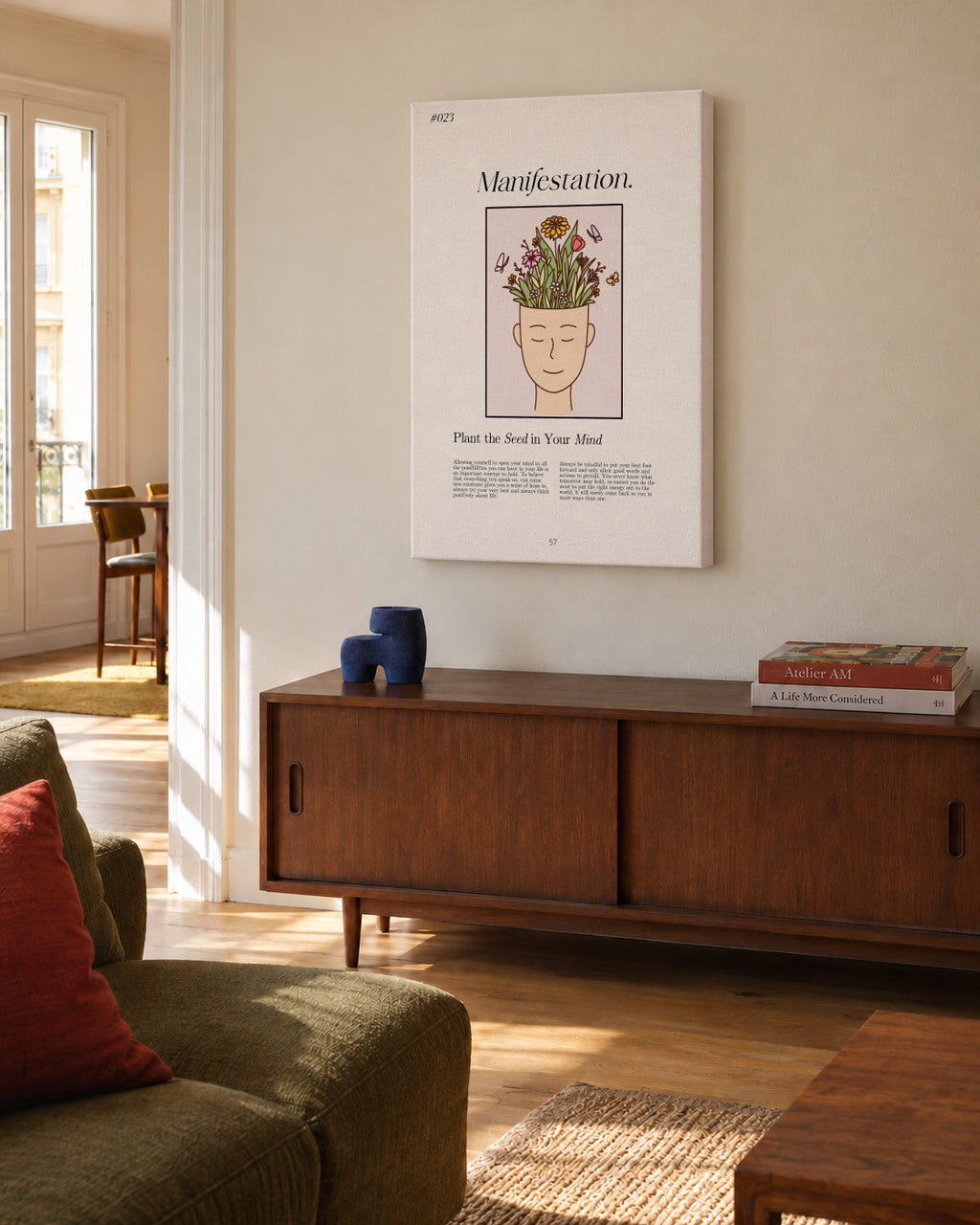Manifestation with a serene figure - Unframed canvas in an interior