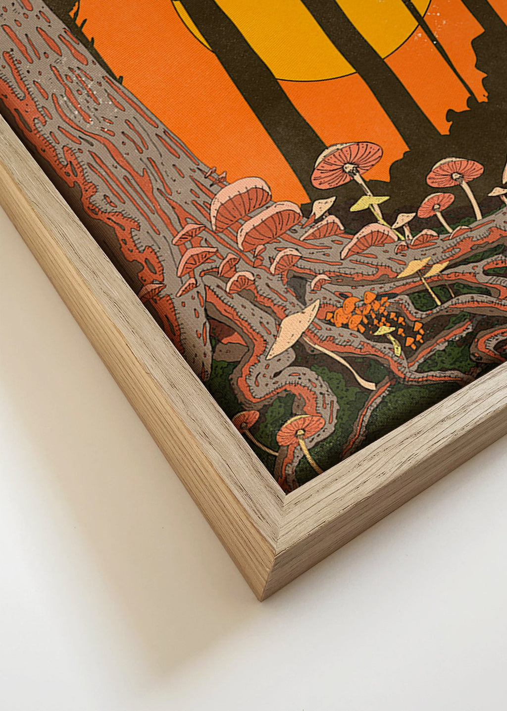 Illustration skog i solnedgång med svampar – Canvas detail