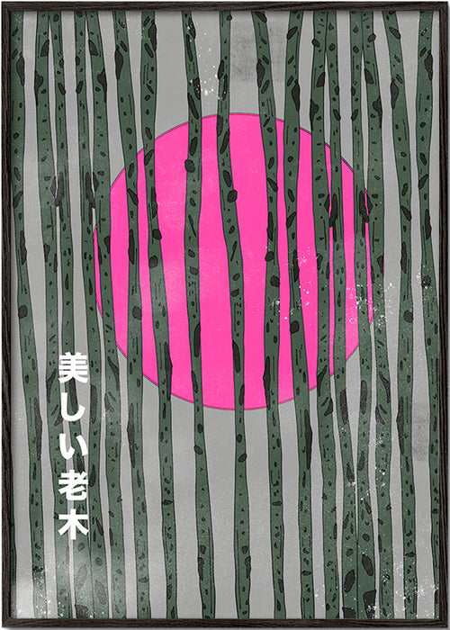 Botanisk poster rosa bambusskog – Black Frame