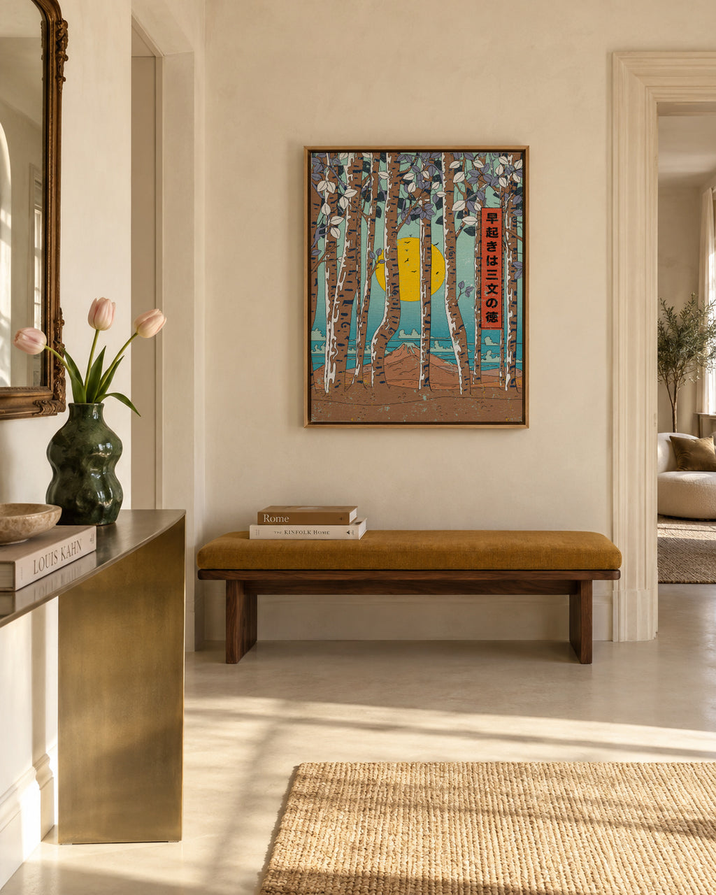 Japanese Birch Trees - Framed canvas in an interior