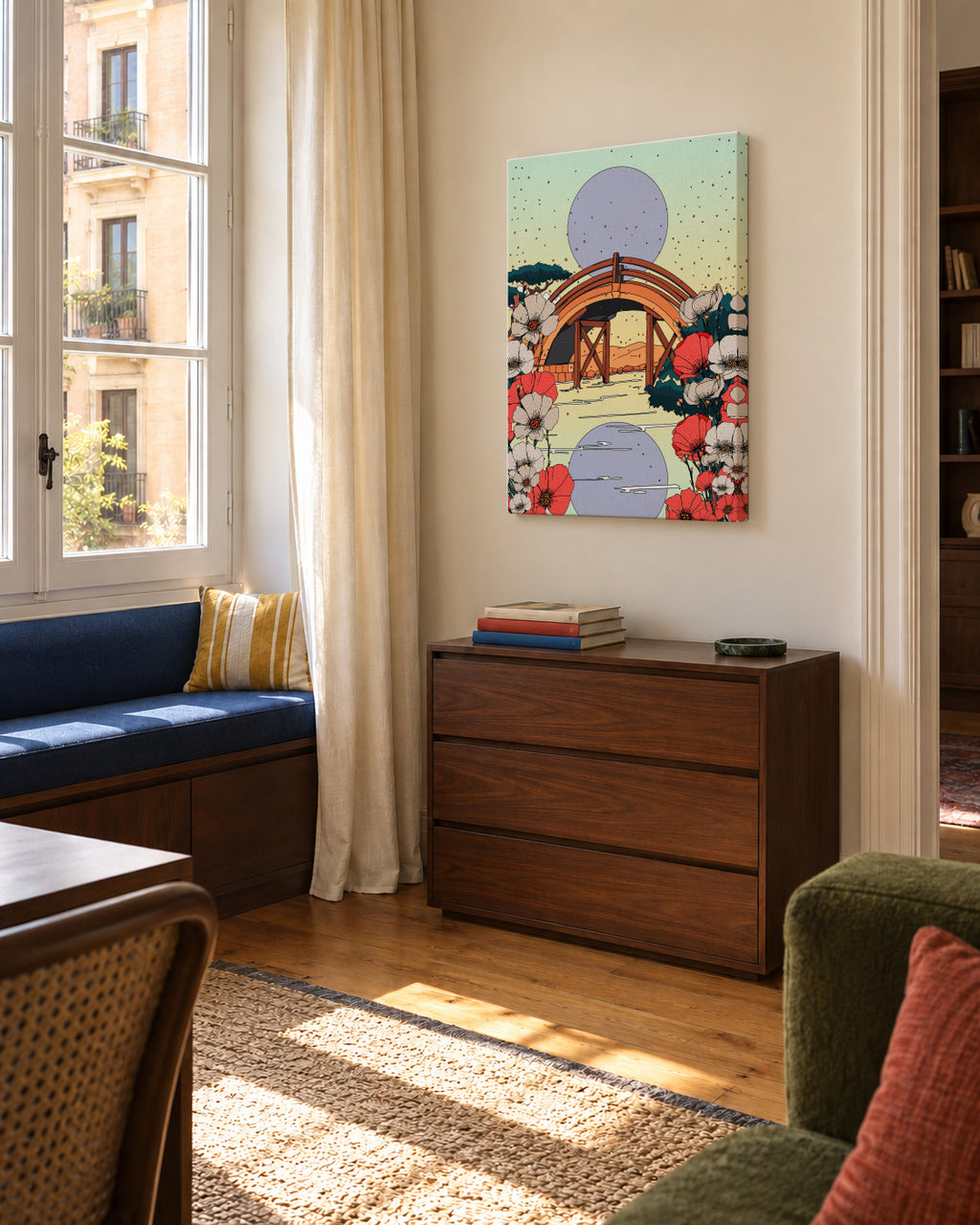 Japanese Bridge Landscape - Unframed canvas in an interior