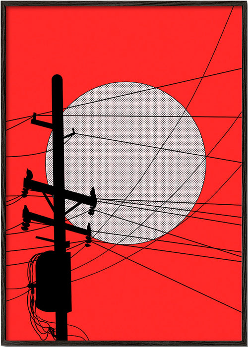 Japansk solillustration med ledningar – Black Frame