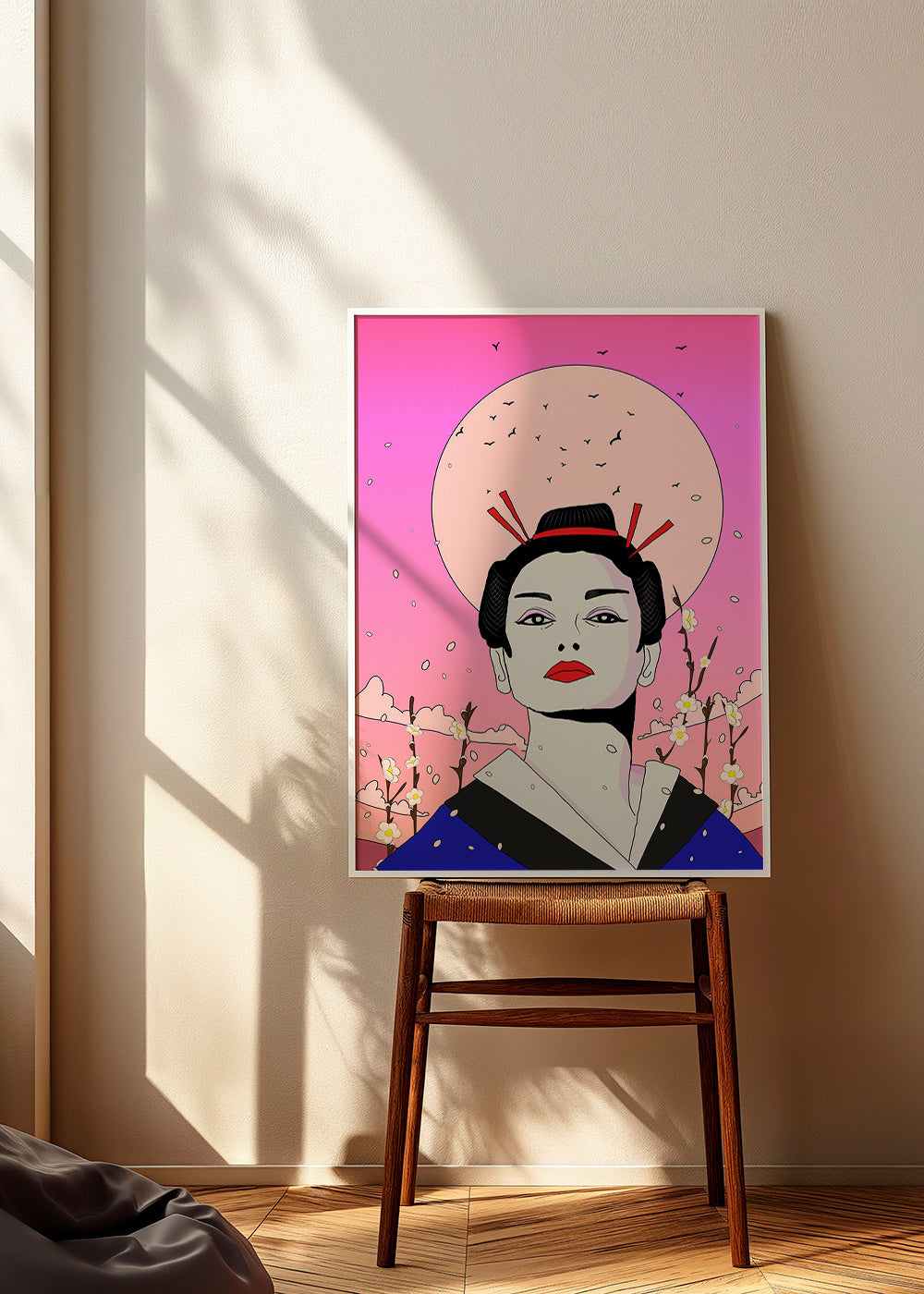 Geisha-illustration med rosa måne – Product2