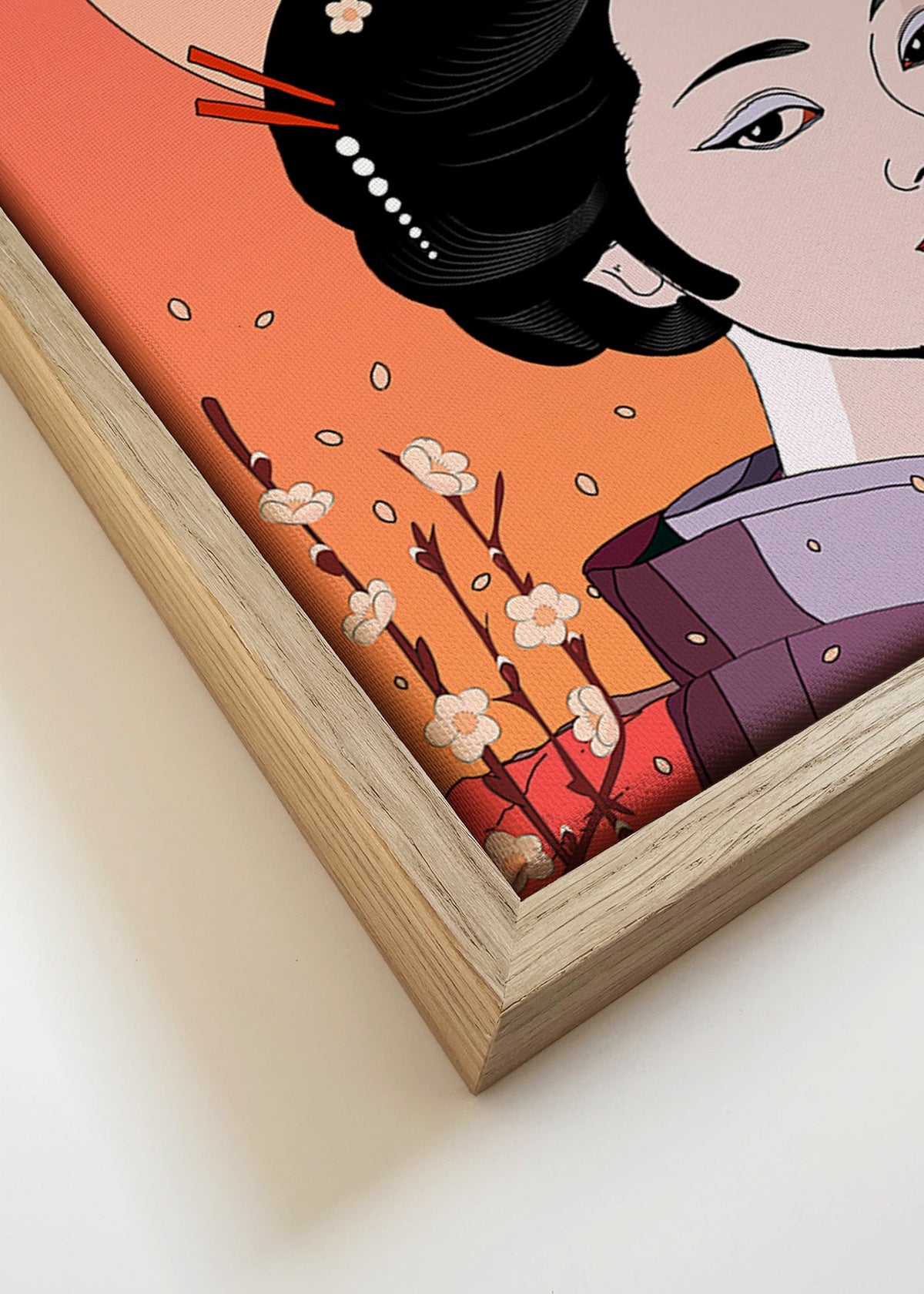 Illustration Geisha i Korallsolnedgång – Canvas detail