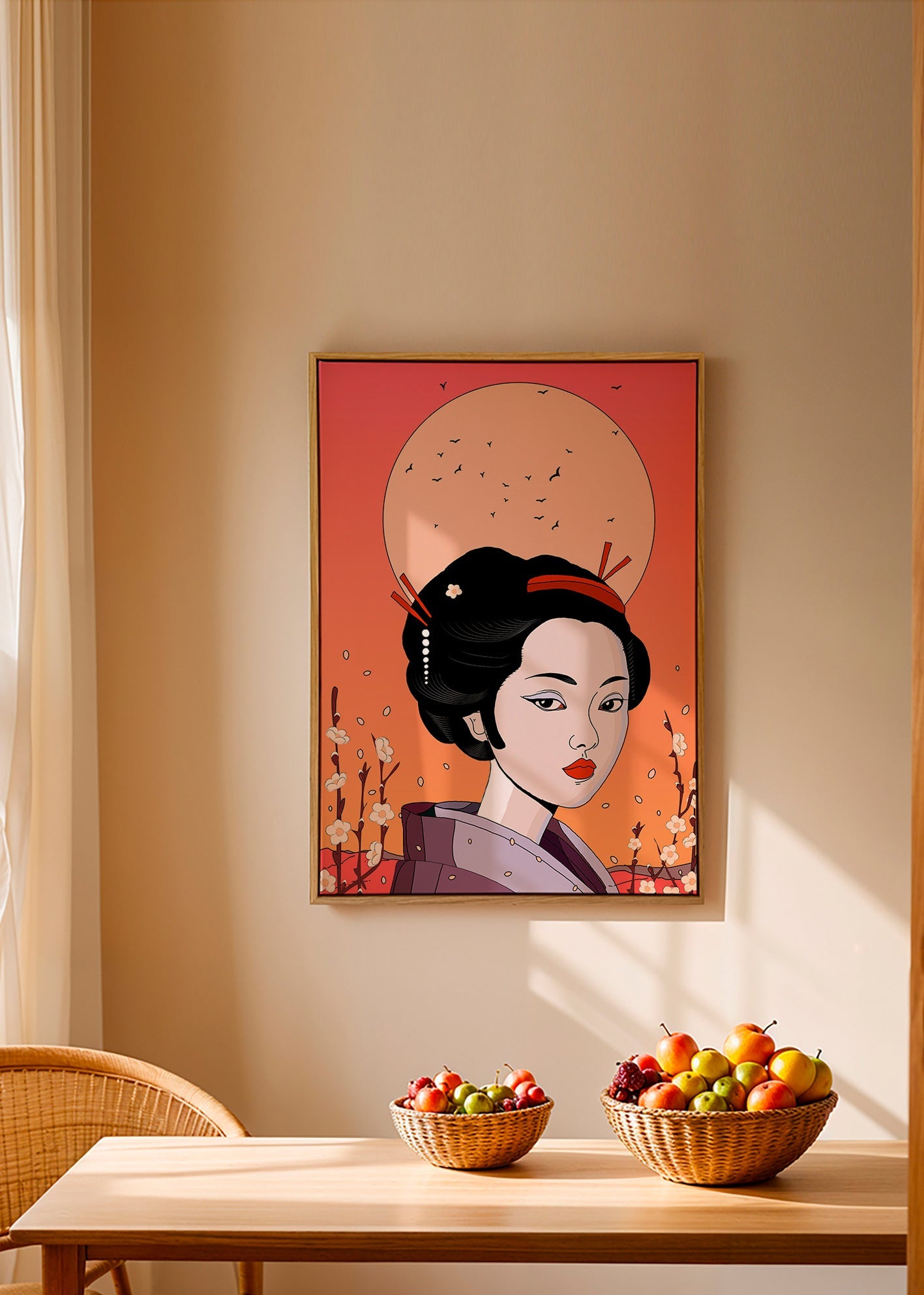 Illustration Geisha i Korallsolnedgång – Canvas1