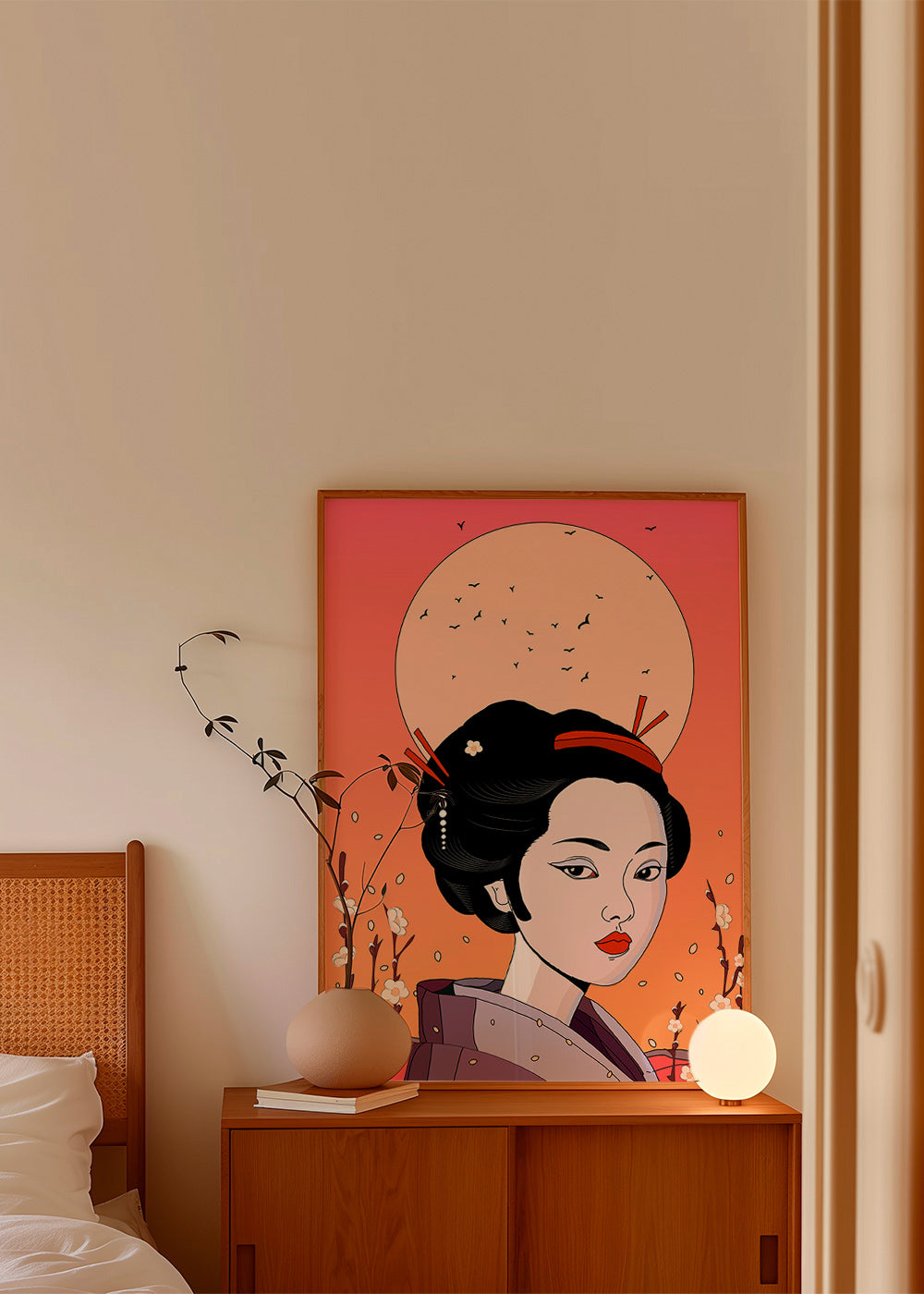 Illustration Geisha i Korallsolnedgång – Product2
