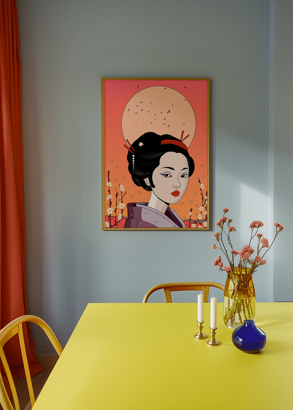 Illustration Geisha i Korallsolnedgång – Product3