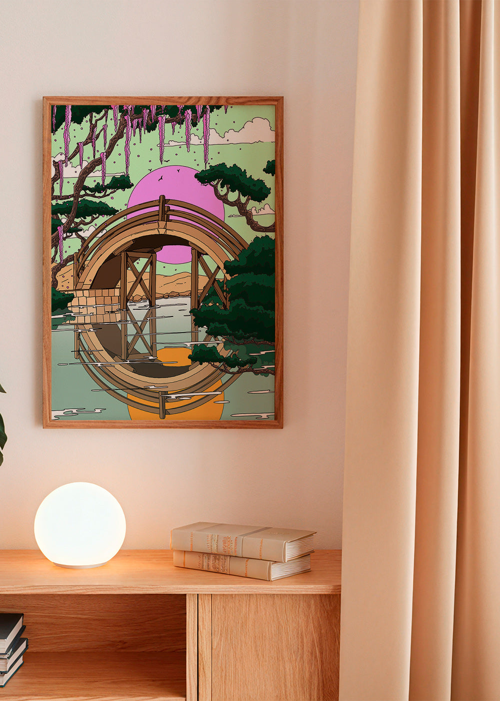 Landskap konst: bågbro med reflektion – Product1