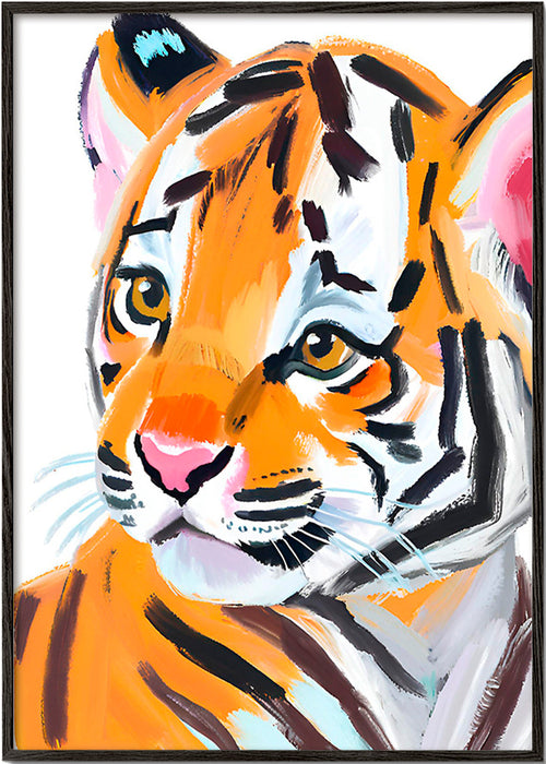 Konst tiger illustration porträtt – Black Frame