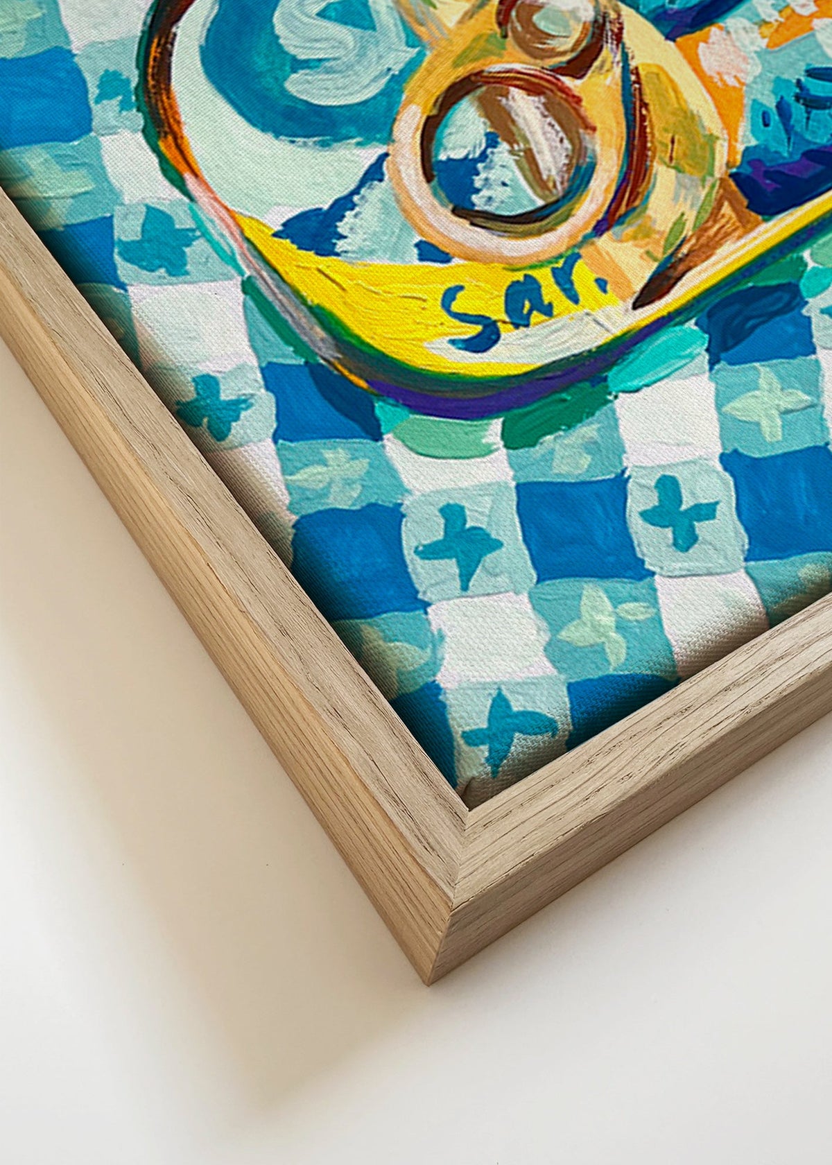 Kökskonst: sardinburk på rutigt tyg – Canvas detail