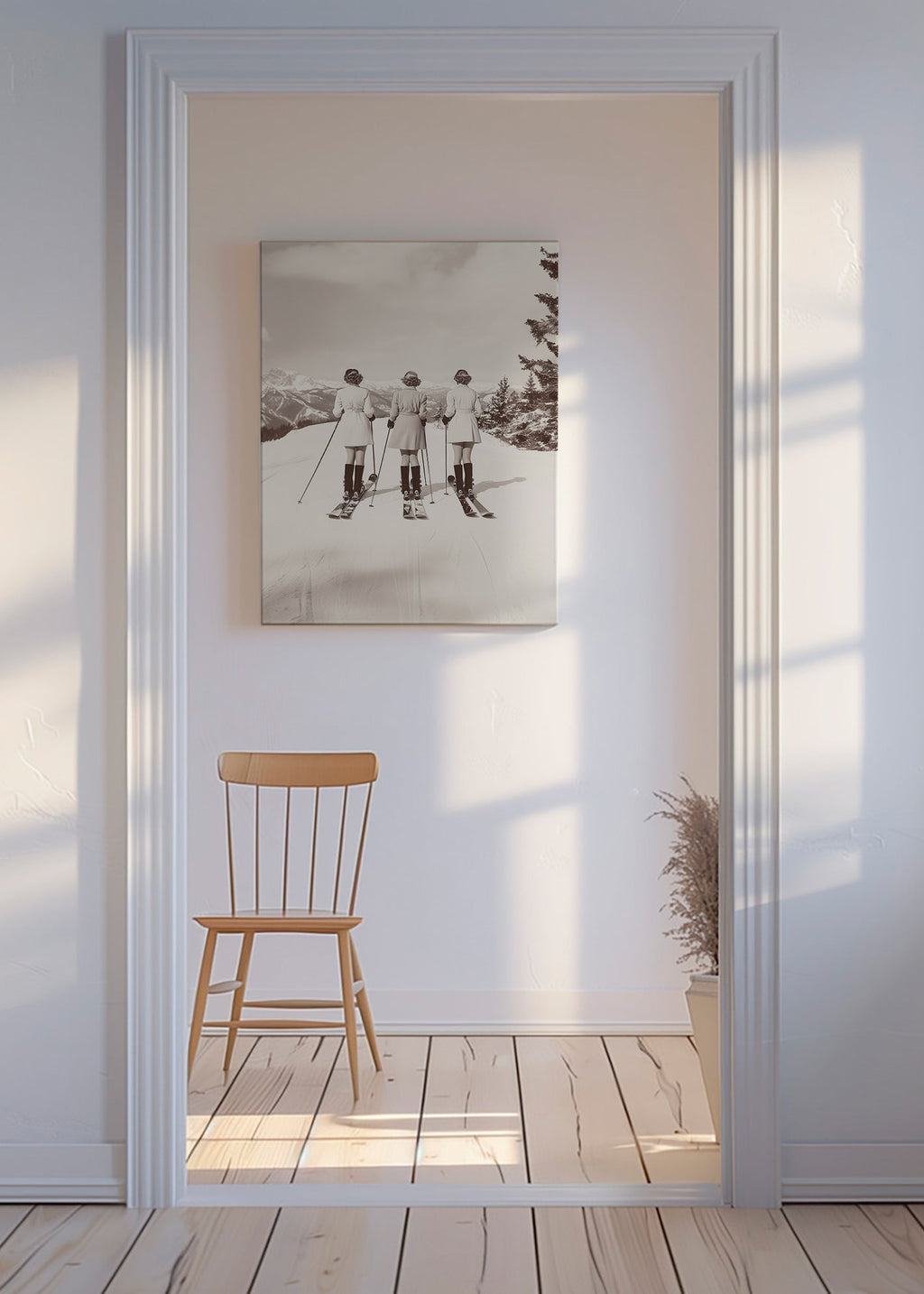 Vintage affisch: skidåkare på rad – Canvas