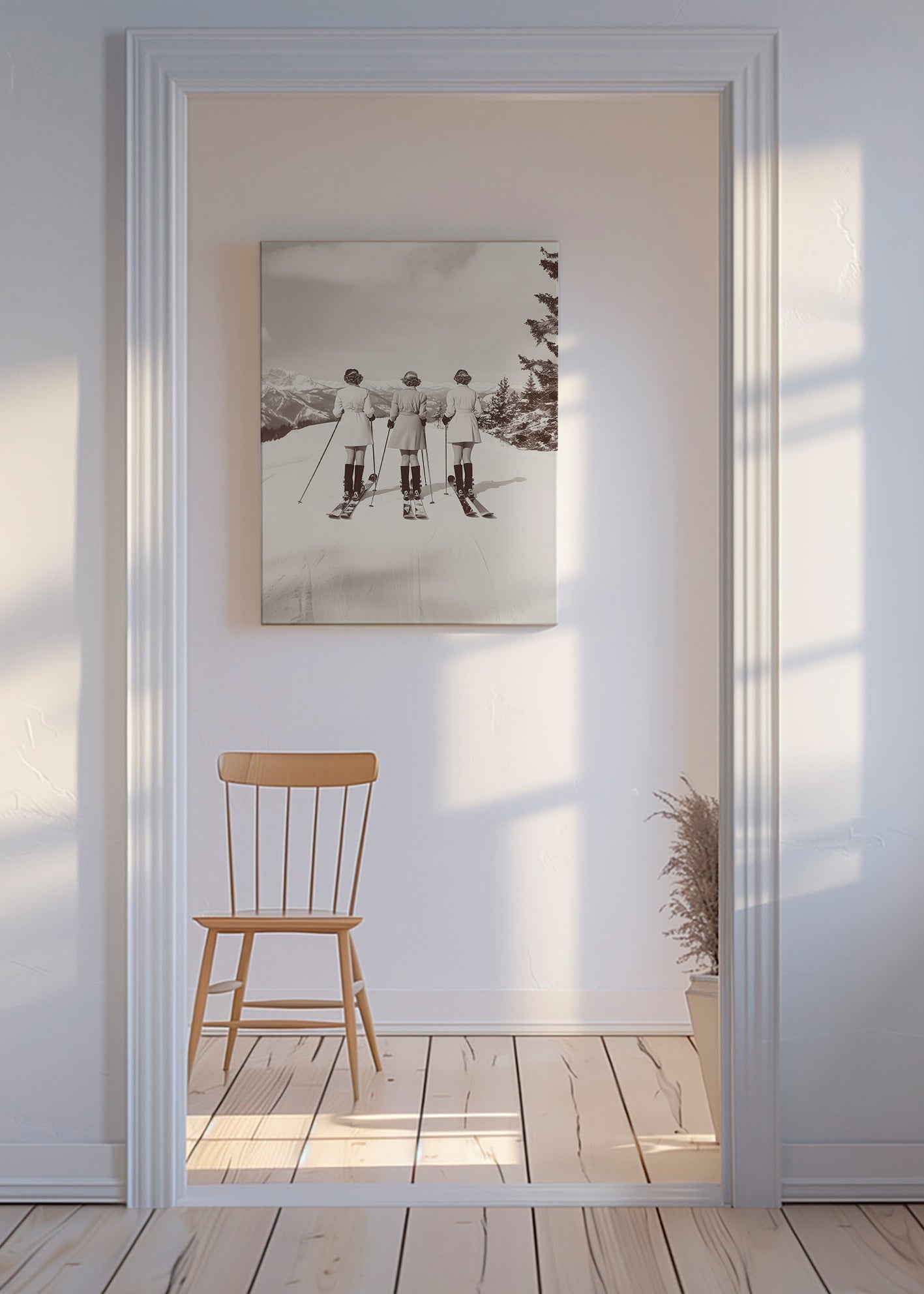 Vintage affisch: skidåkare på rad – Canvas
