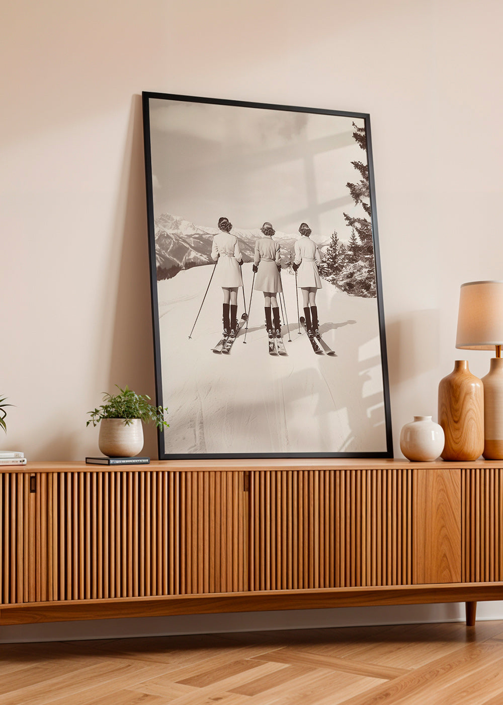 Vintage affisch: skidåkare på rad – Product3