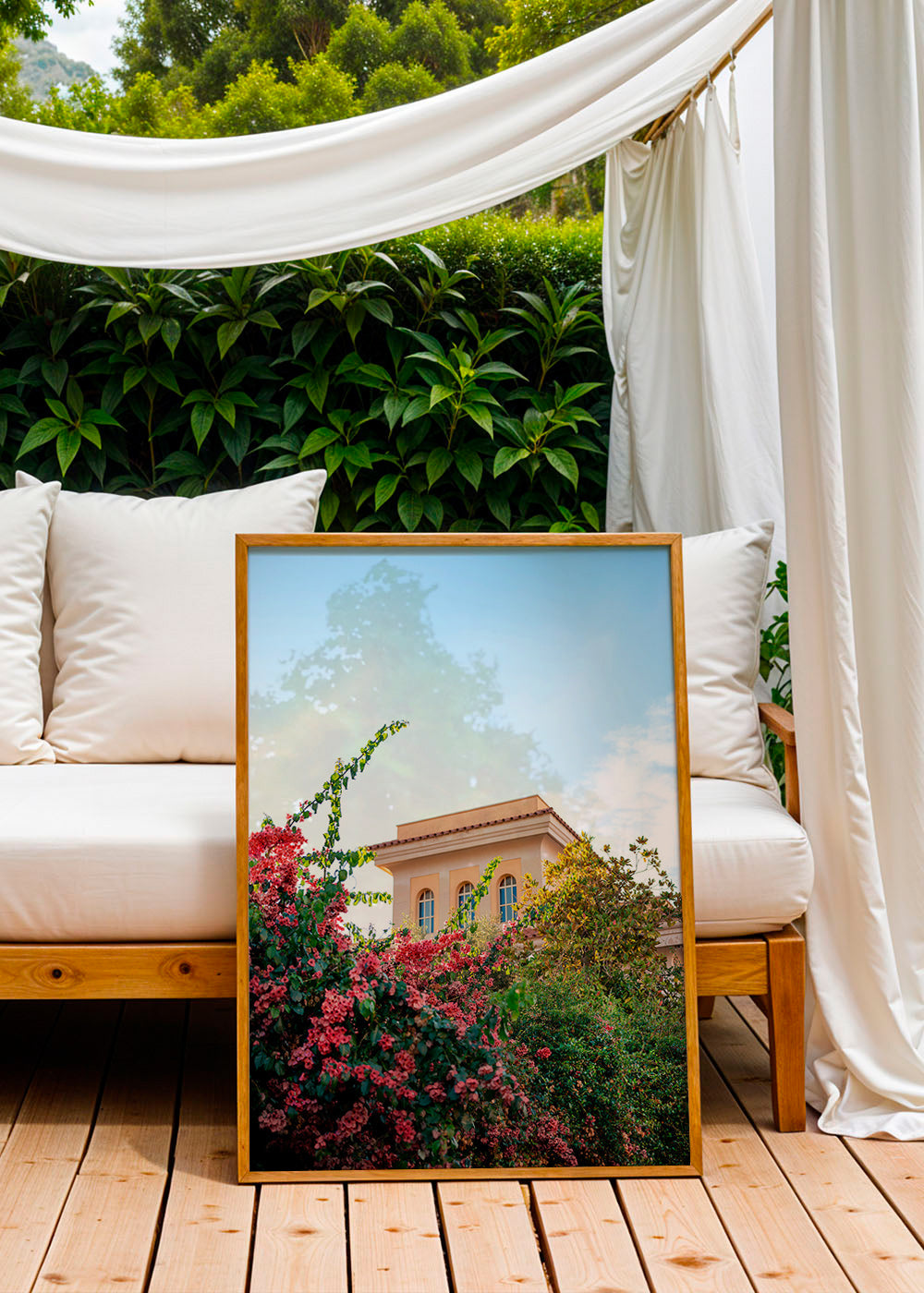 Botanisk poster med Amalfi-fasad och bougainvillea – Product1