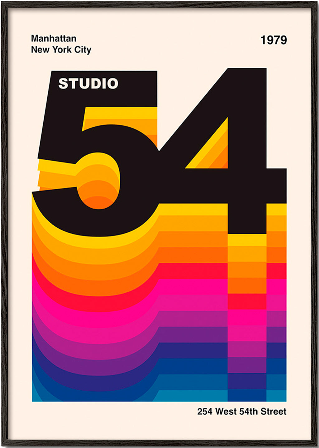 Vintage print Studio 54 med färgvågor – Black Frame