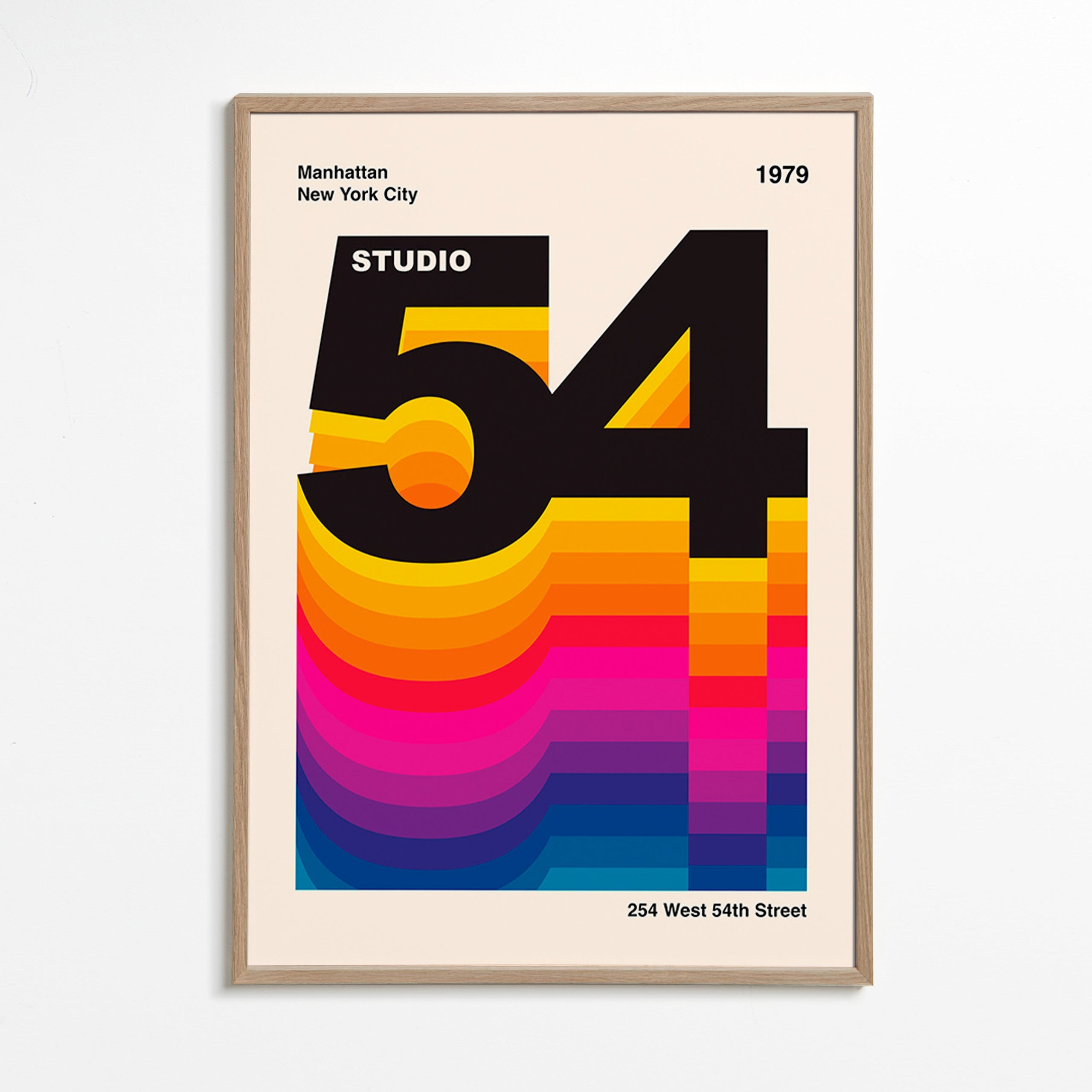 Vintage print Studio 54 med färgvågor – Oak Frame