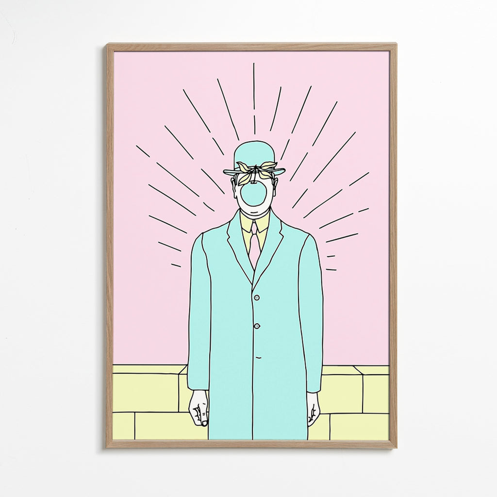 Surreal illustration av man med äpple – Oak Frame