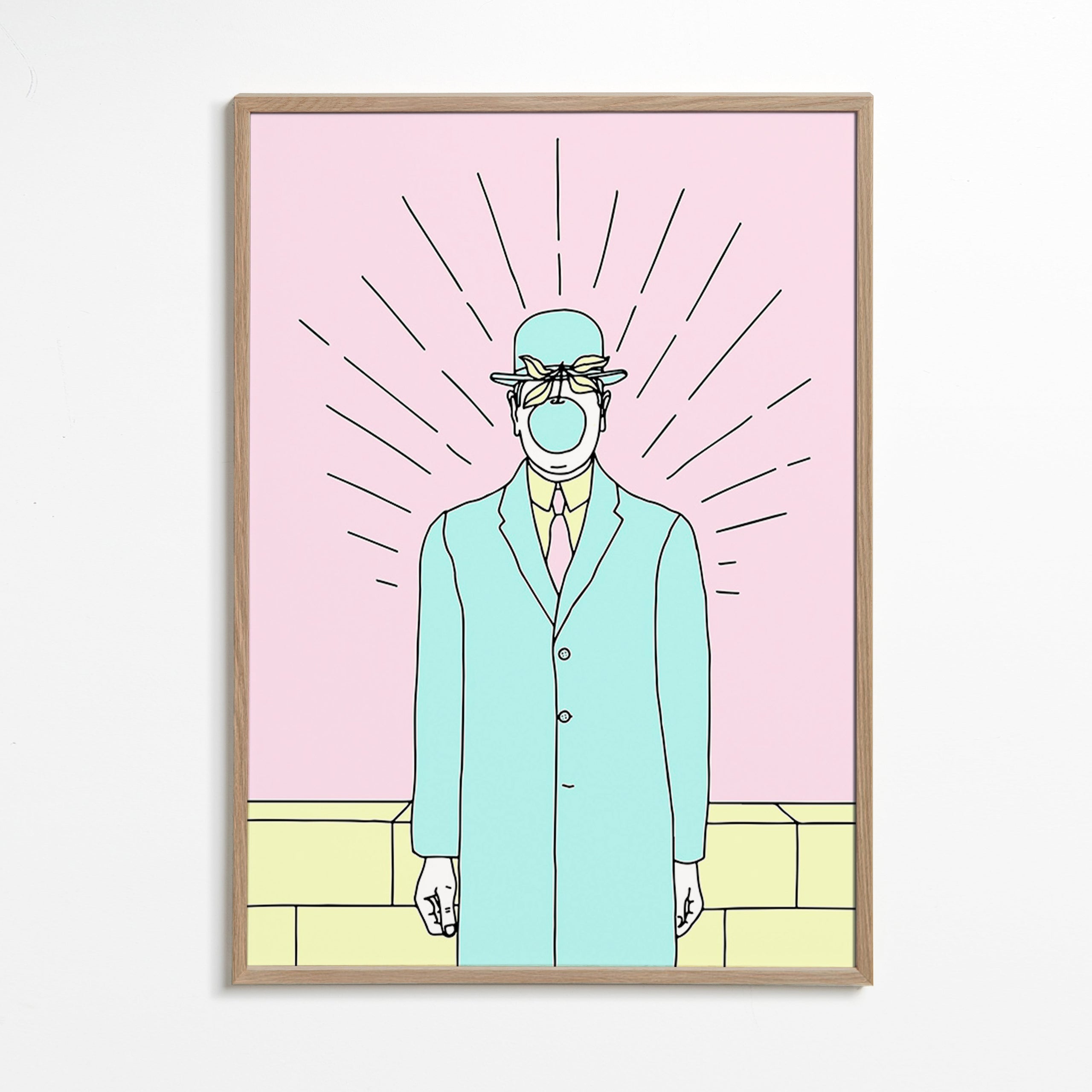 Surreal illustration av man med äpple – Oak Frame