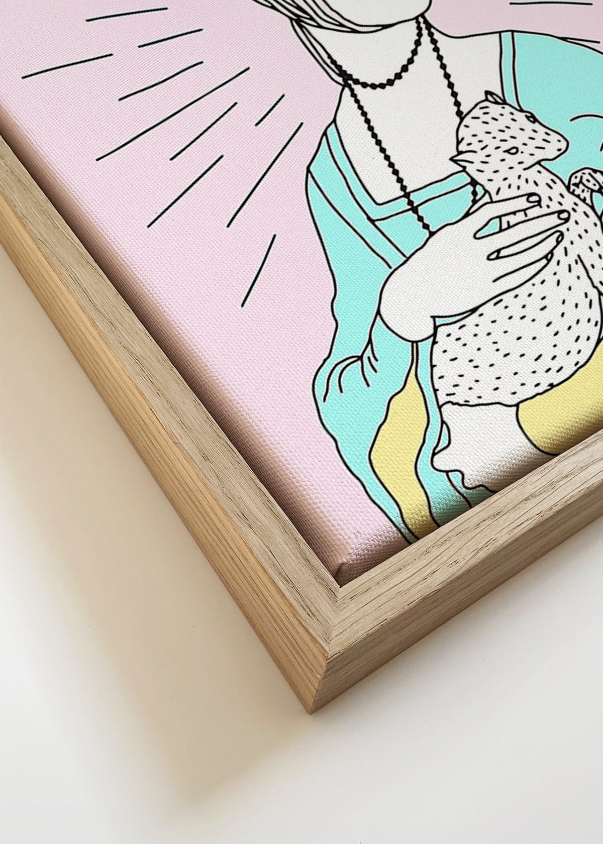 Illustration: dam med hermelin i pastelltoner – Canvas detail