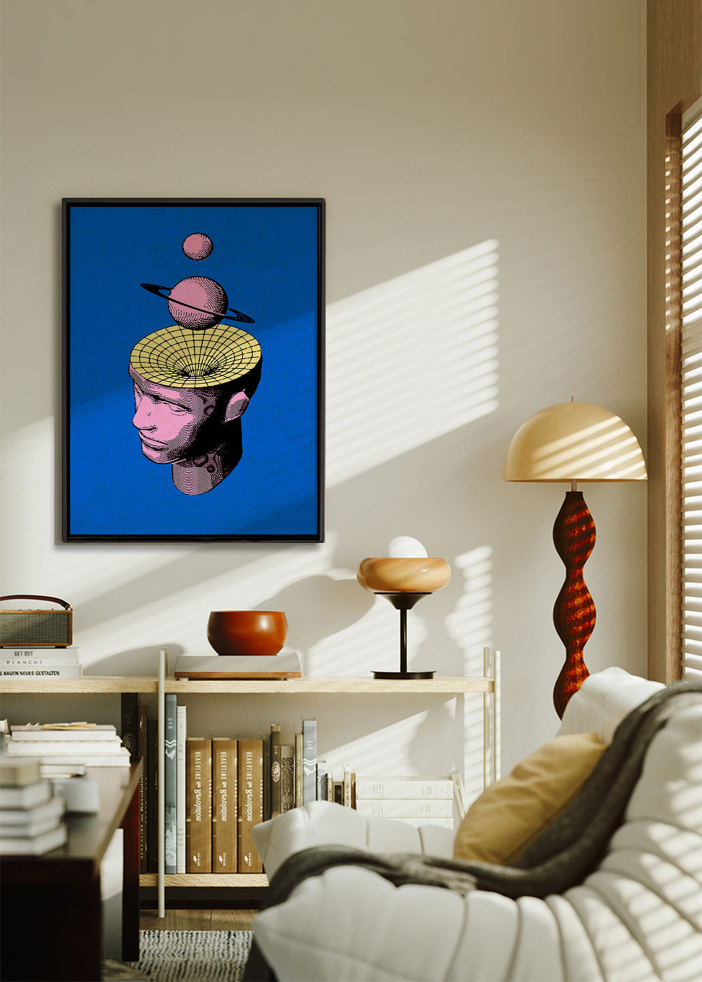 Surrealistisk illustration av huvud med planeter – Canvas2