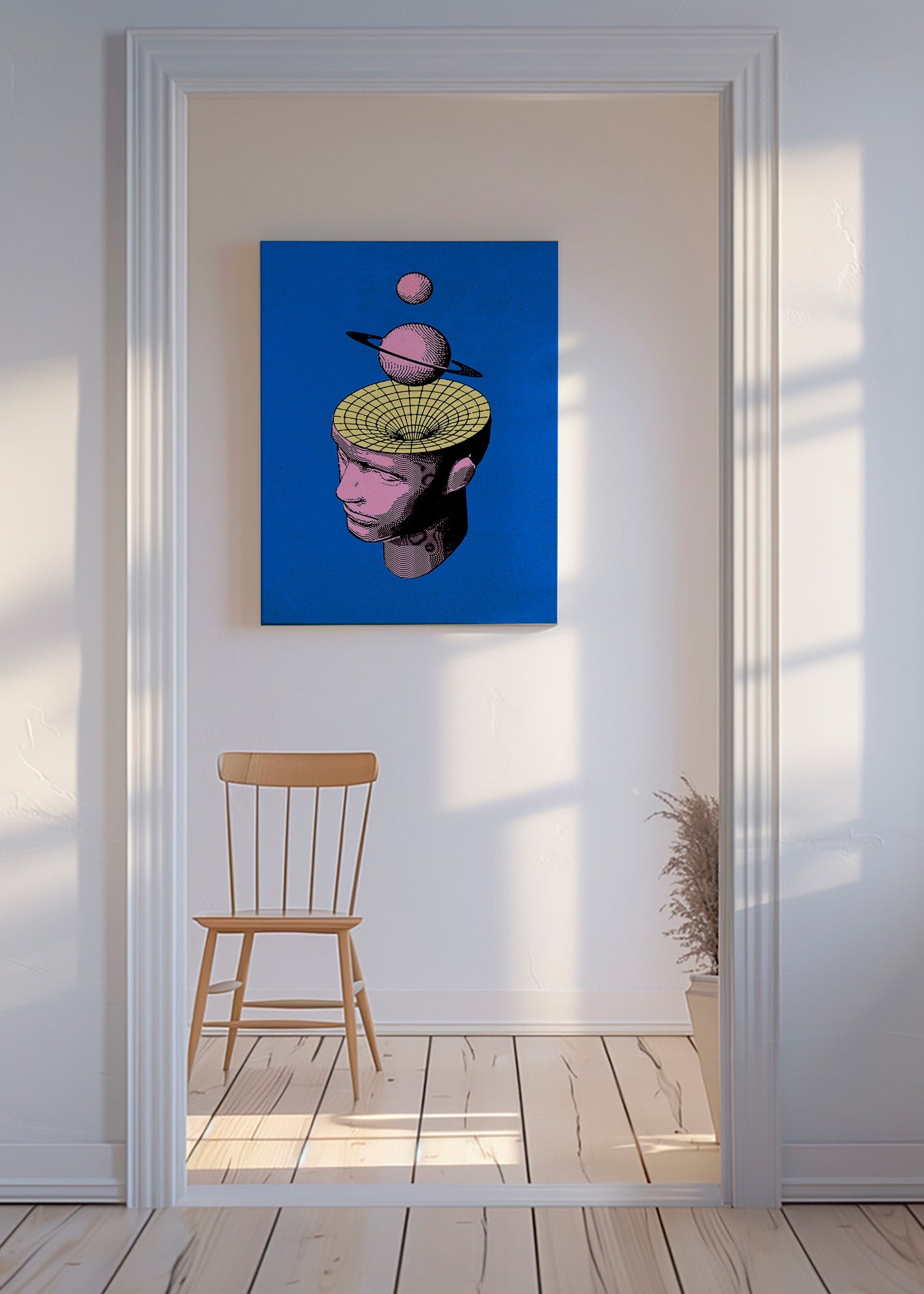 Surrealistisk illustration av huvud med planeter – Canvas