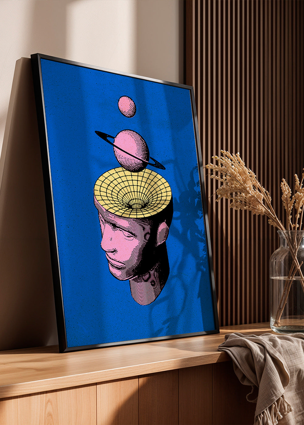 Surrealistisk illustration av huvud med planeter – Product1