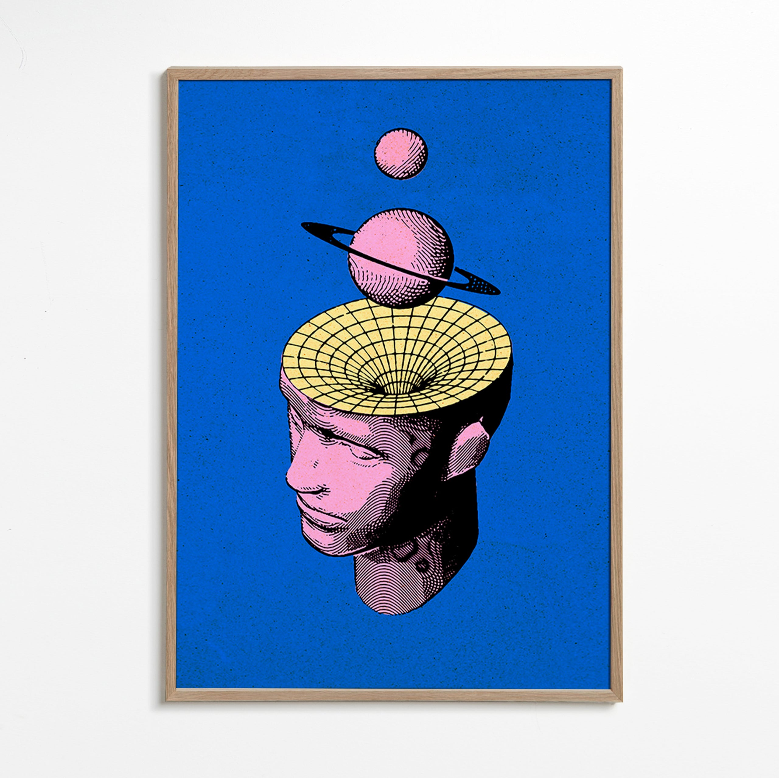 Surrealistisk illustration av huvud med planeter – Oak Frame