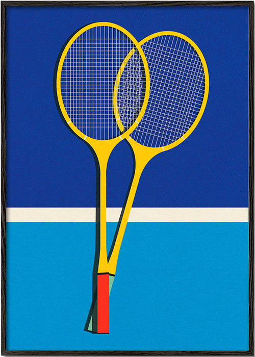 Sportkonst med gula badmintonracketar – Black Frame