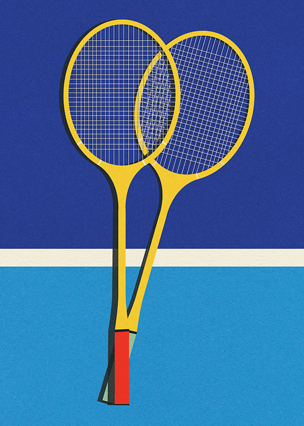 Sportkonst med gula badmintonracketar