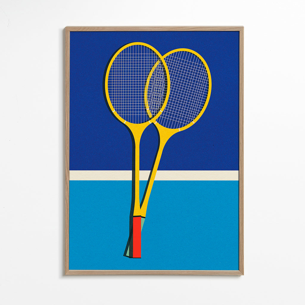 Sportkonst med gula badmintonracketar – Oak Frame