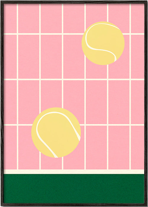 Tenniskonst med gula bollar på rosa rutnät – Black Frame
